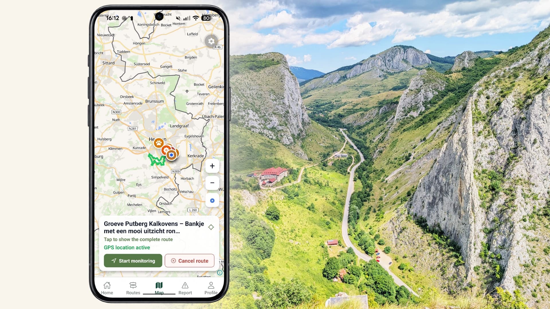 Safentura mobile app on a mountain trail