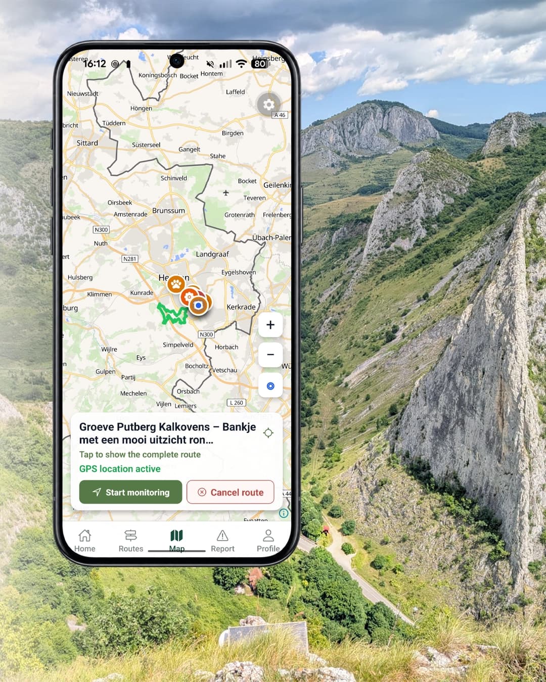 Safentura mobile app on a mountain trail